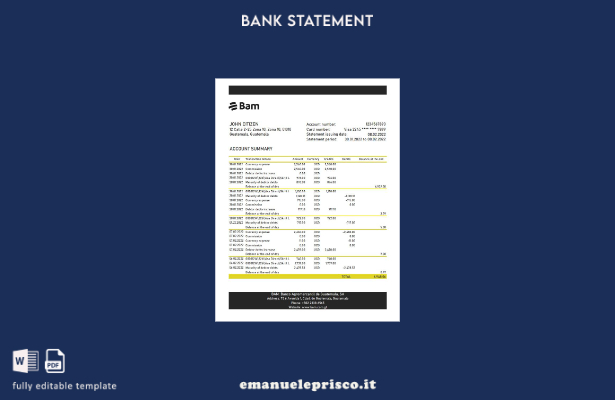 modello Excel di estratto conto bancario Guatemala Agromercantil in stile verifi
